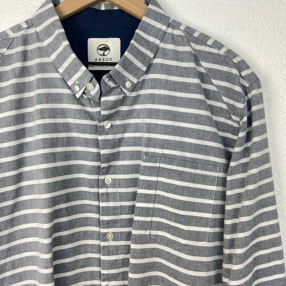 Arbor collective grey and white striped button down shirt large - Picture 2 of 5